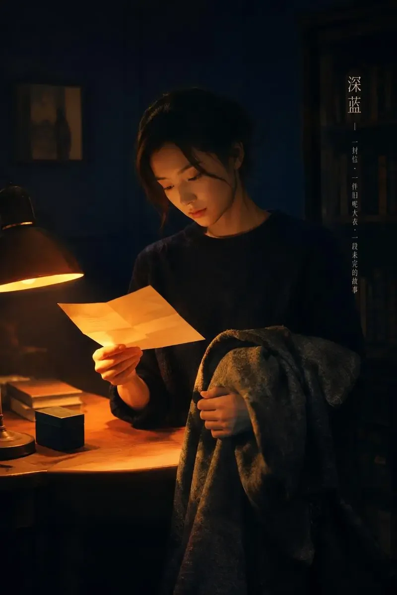 《口袋里的春天》封面：女孩在暖灯下读一封来自旧外套口袋的信